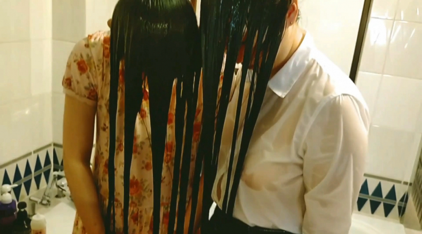 仲良しスーパーロングヘア姉妹の相互シャンプー初体験2 画像5